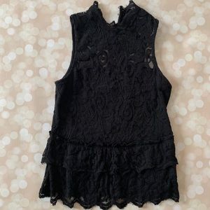 express Womens Black Lace Blouse Shirt Collar S